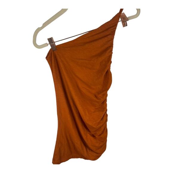 Sundry Asymmetrical Ruched Mini Dress Stretchy Jersey Lighweight Rust Boho Sz 0 - Picture 11 of 15